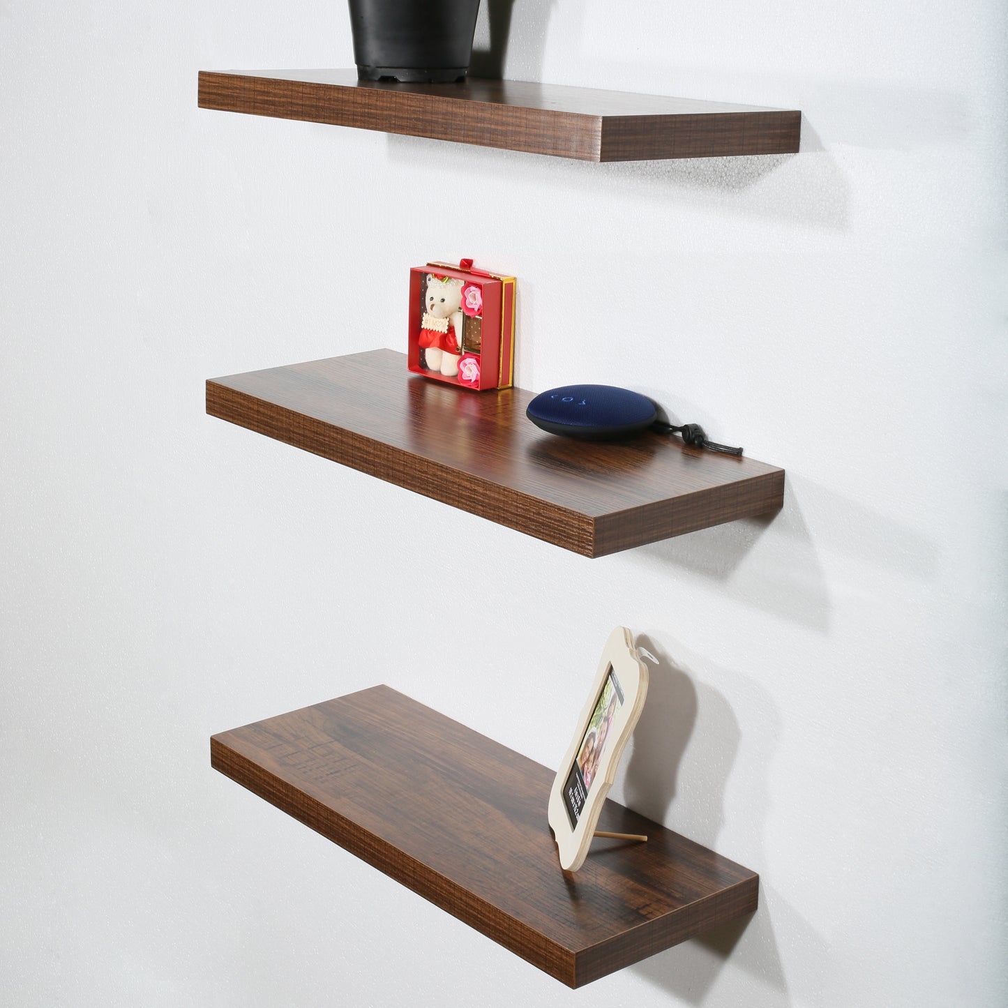 Set of 3 Modern and Contemporary Antique Walnut Floating Shelves