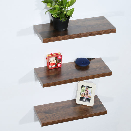 Set of 3 Modern and Contemporary Antique Walnut Floating Shelves