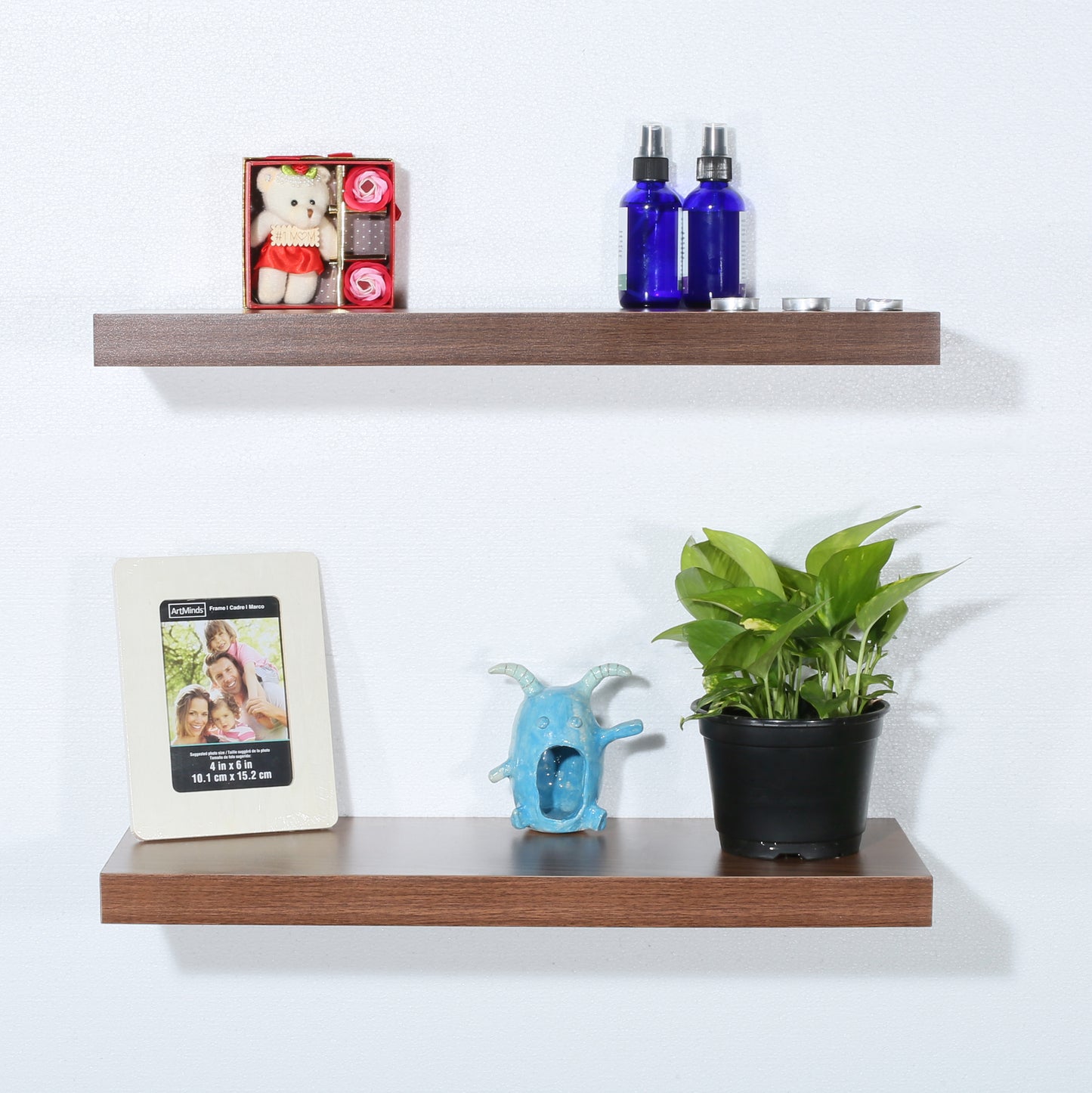 Set of 2 Modern and Contemporary JD Walnut Floating Shelf