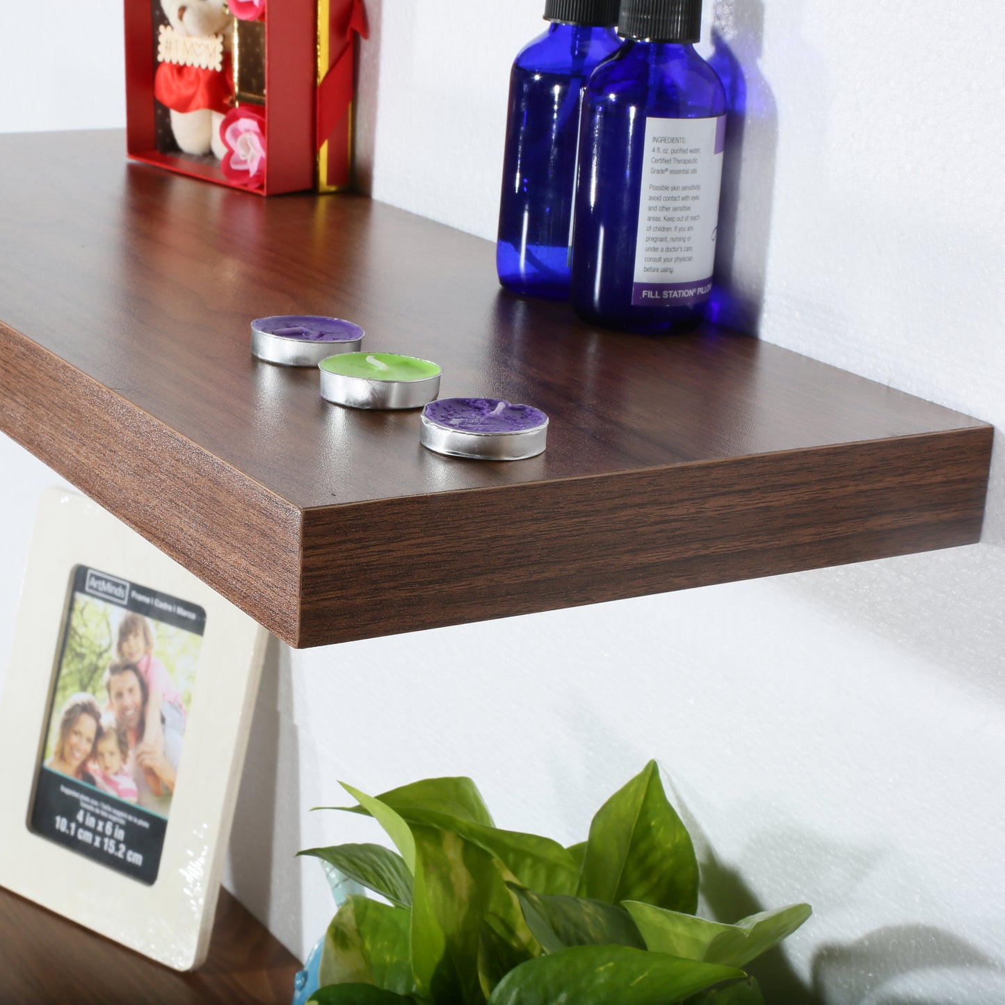 Set of 2 Modern and Contemporary JD Walnut Floating Shelf