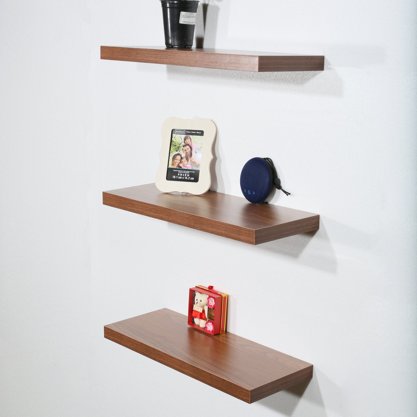 Set of 3 Modern and Contemporary JD Walnut Floating Shelf