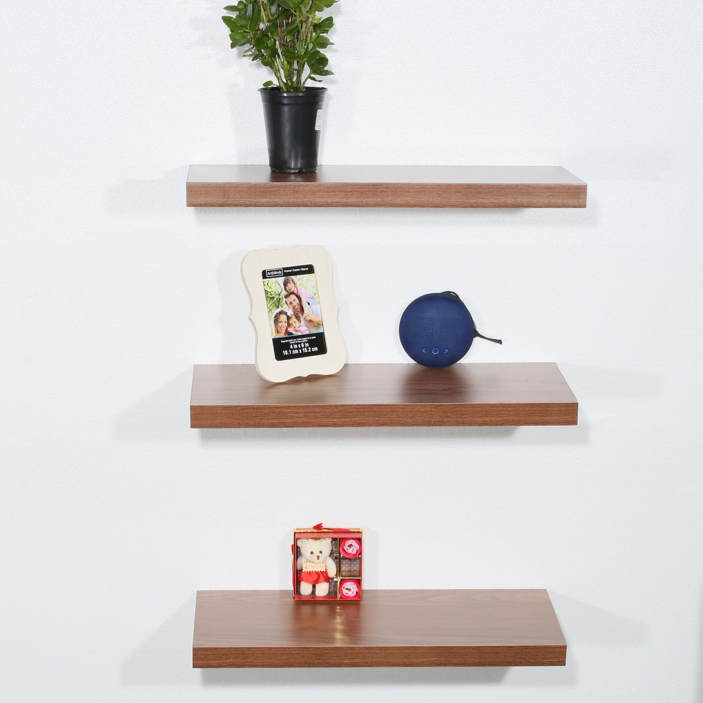 Set of 3 Modern and Contemporary JD Walnut Floating Shelf