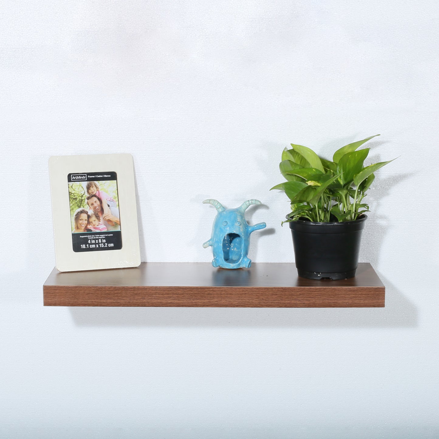 Floating Wall Shelf Antique Walnut Finish, Modern Wood Wall Mounted Storage Shelf