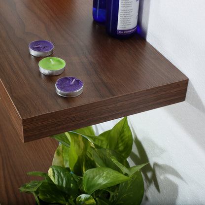 Floating Wall Shelf Antique Walnut Finish, Modern Wood Wall Mounted Storage Shelf