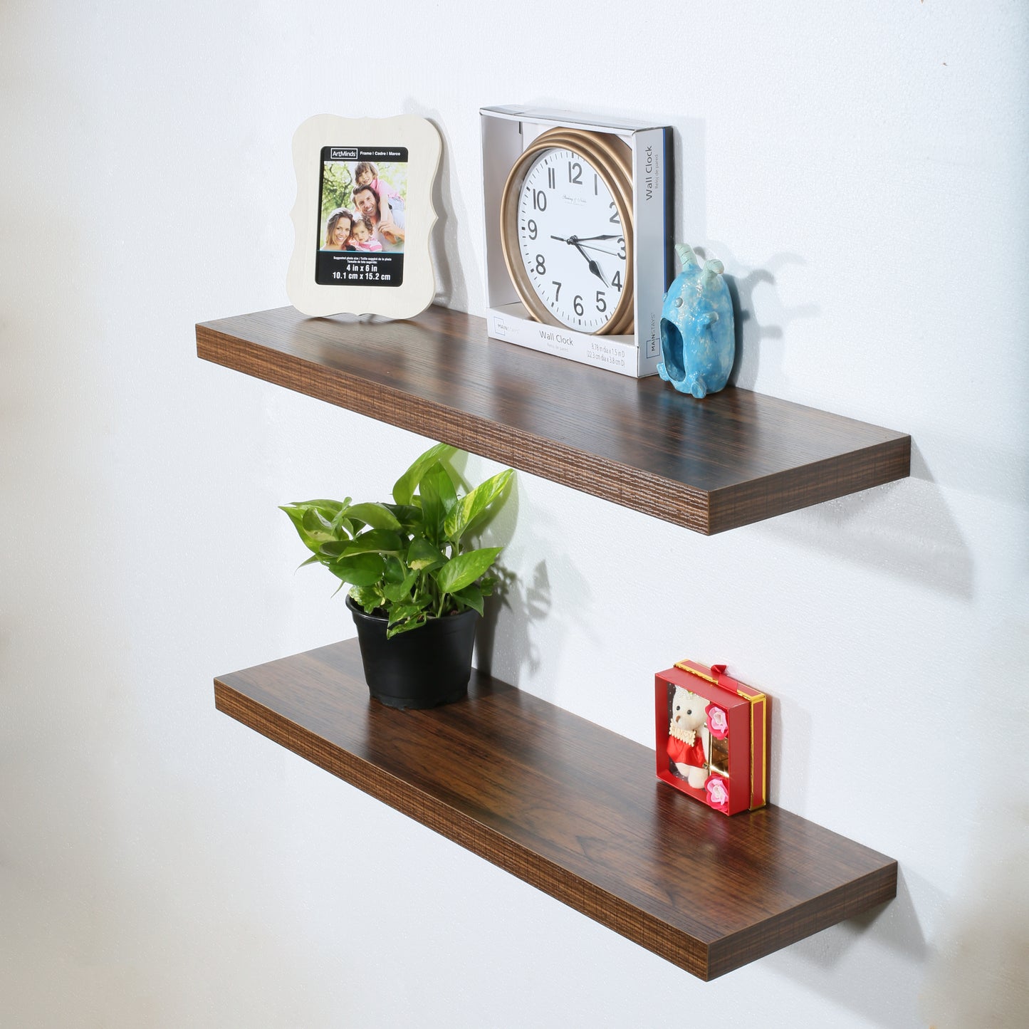 Set of 2 Modern and Contemporary Antique Walnut Floating Shelves