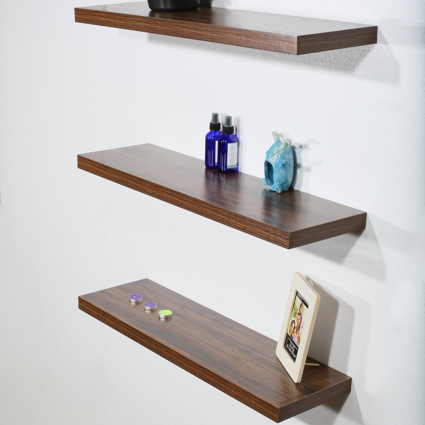 Set of 3 Modern and Contemporary Antique Walnut Floating Shelf