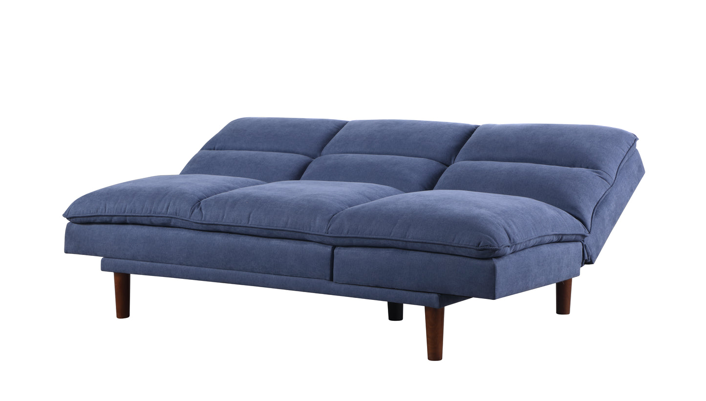 Convertible Futon Sofa Bed 76" Adjustable Back Upholstered Sleeper Couch with Wooden Legs, Blue