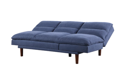 Convertible Futon Sofa Bed 76" Adjustable Back Upholstered Sleeper Couch with Wooden Legs, Blue
