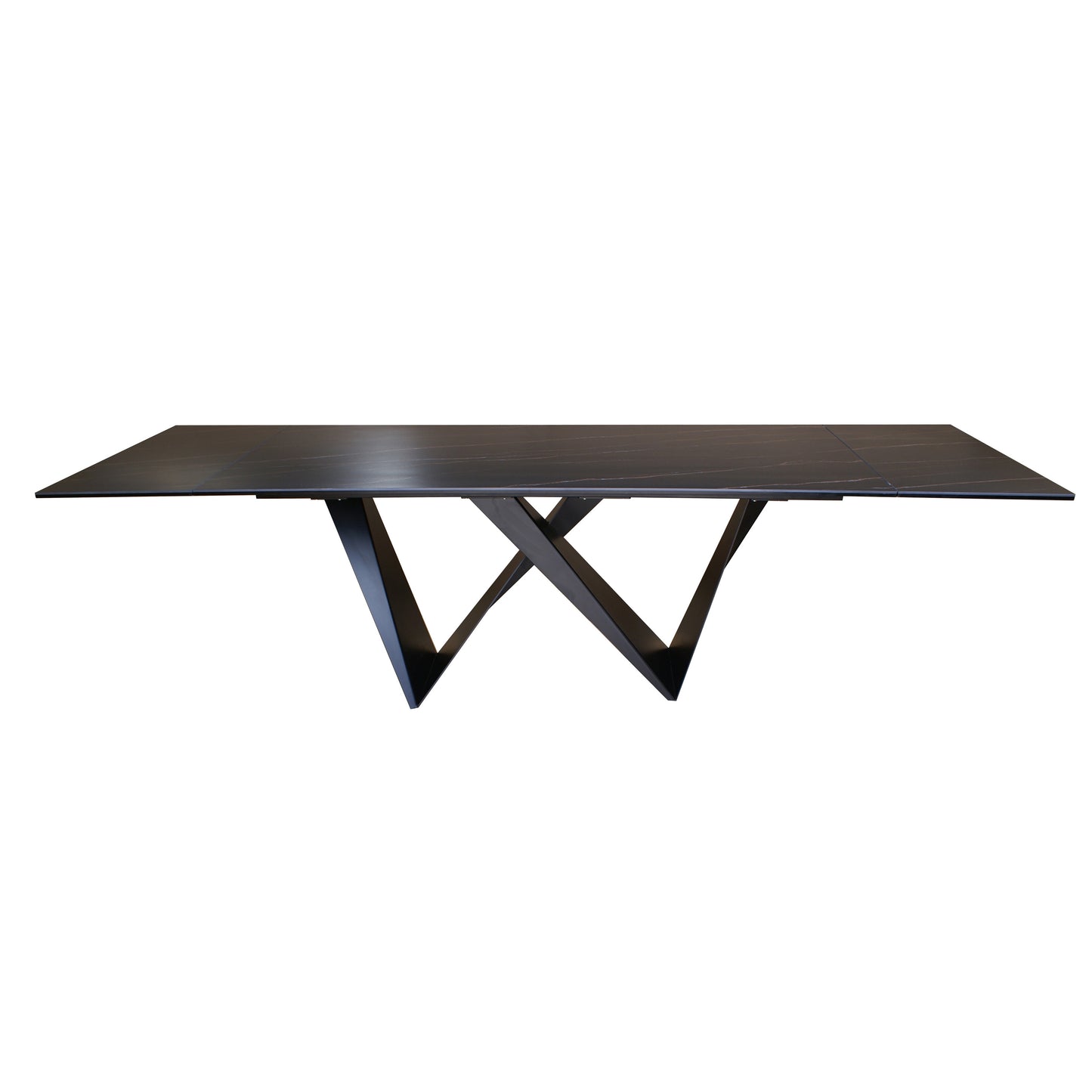 106.3'' Large Expandable Dining Table with Black Slate Ceramic Top for Dining Room