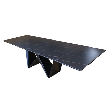 106.3'' Large Expandable Dining Table with Black Slate Ceramic Top for Dining Room