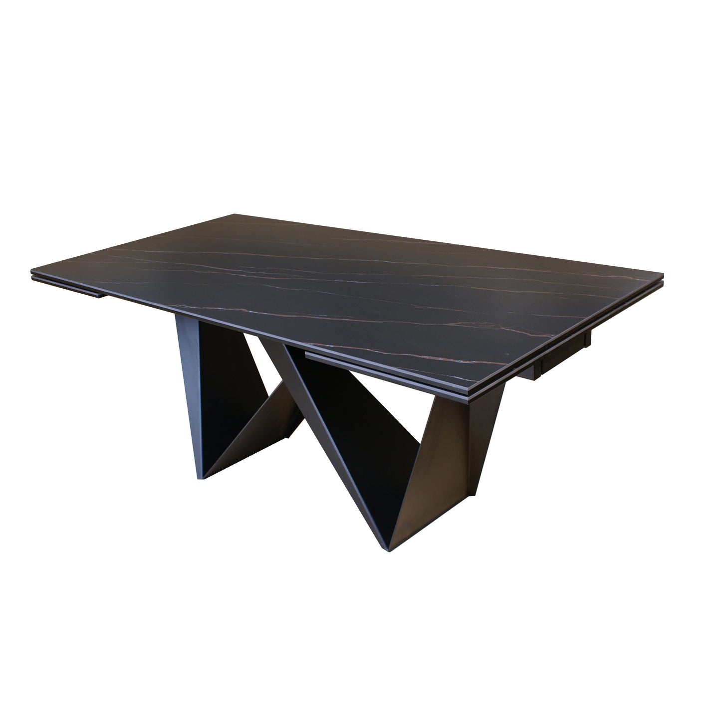 106.3'' Large Expandable Dining Table with Black Slate Ceramic Top for Dining Room