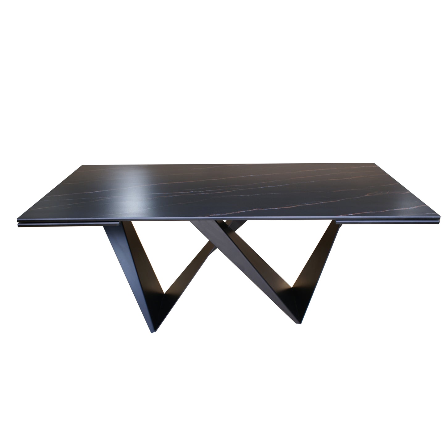 106.3'' Large Expandable Dining Table with Black Slate Ceramic Top for Dining Room