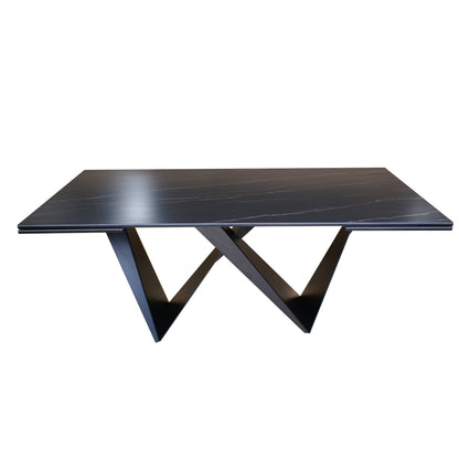 106.3'' Large Expandable Dining Table with Black Slate Ceramic Top for Dining Room