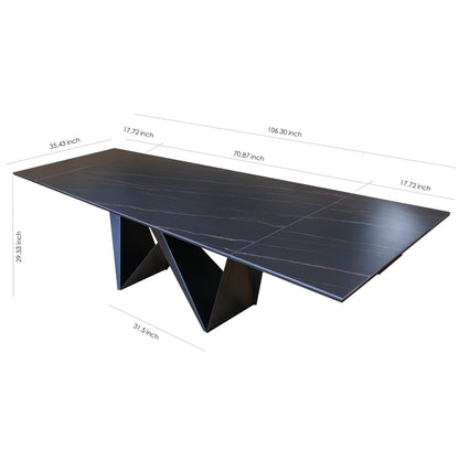 106.3'' Large Expandable Dining Table with Black Slate Ceramic Top for Dining Room