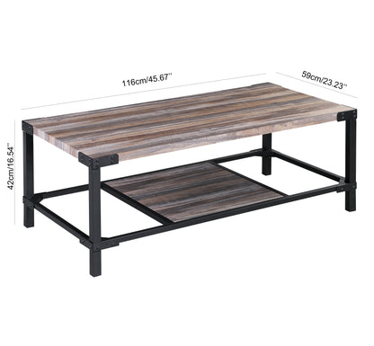 45.7" Industrial Coffee Table with Storage Shelf, Rustic Wood Living Room Table with Metal Frame, Modern Center Table