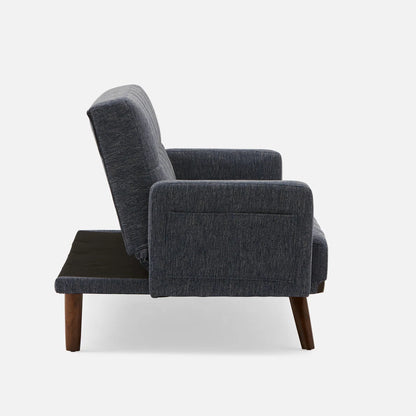 78.7" Convertible Futon Sofa Bed with Arms, Upholstered Sleeper Couch with Wooden Legs, Dark Blue