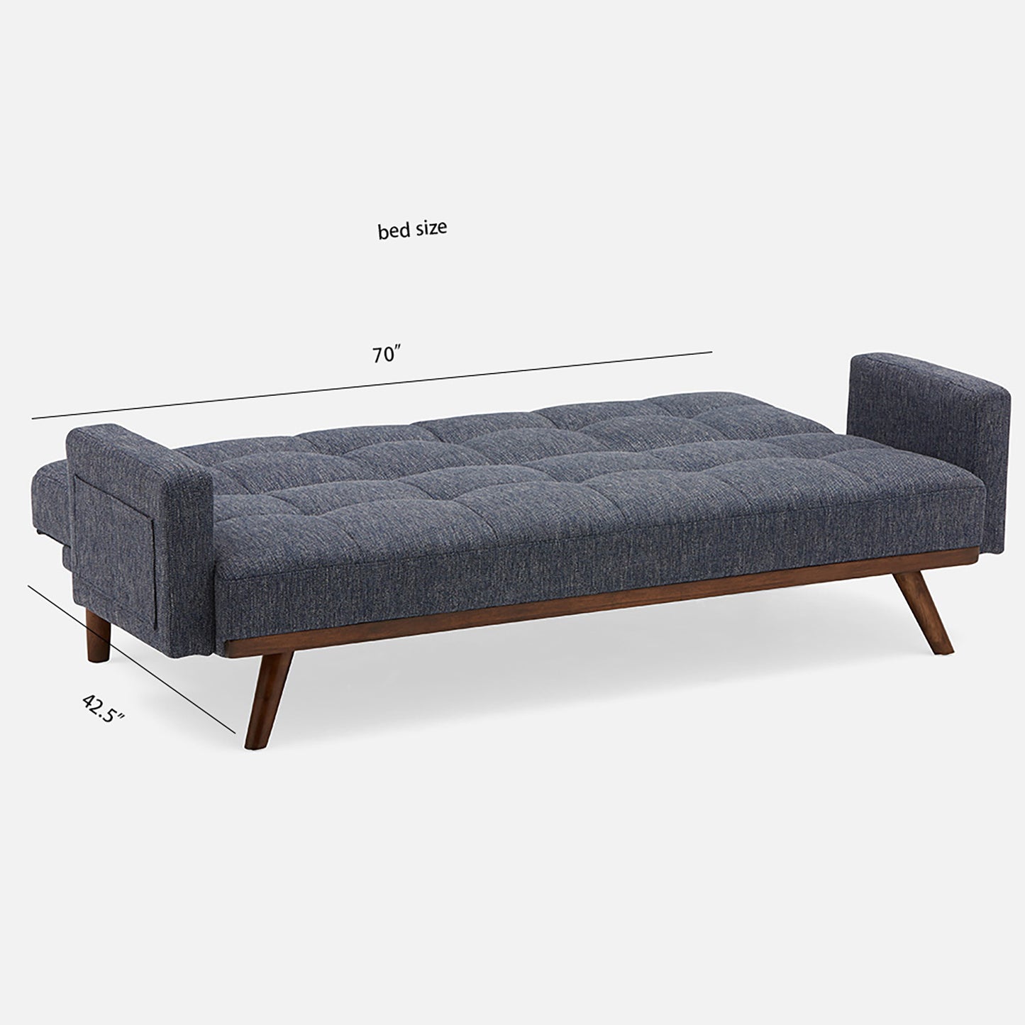 78.7" Convertible Futon Sofa Bed with Arms, Upholstered Sleeper Couch with Wooden Legs, Dark Blue
