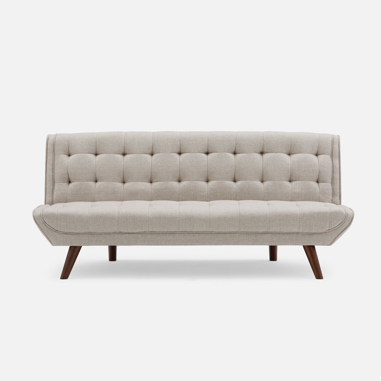 Modern Tufted Convertible Futon Sofa Bed, Upholstered Linen Sleeper Sofa Couch with Wood Legs, Beige