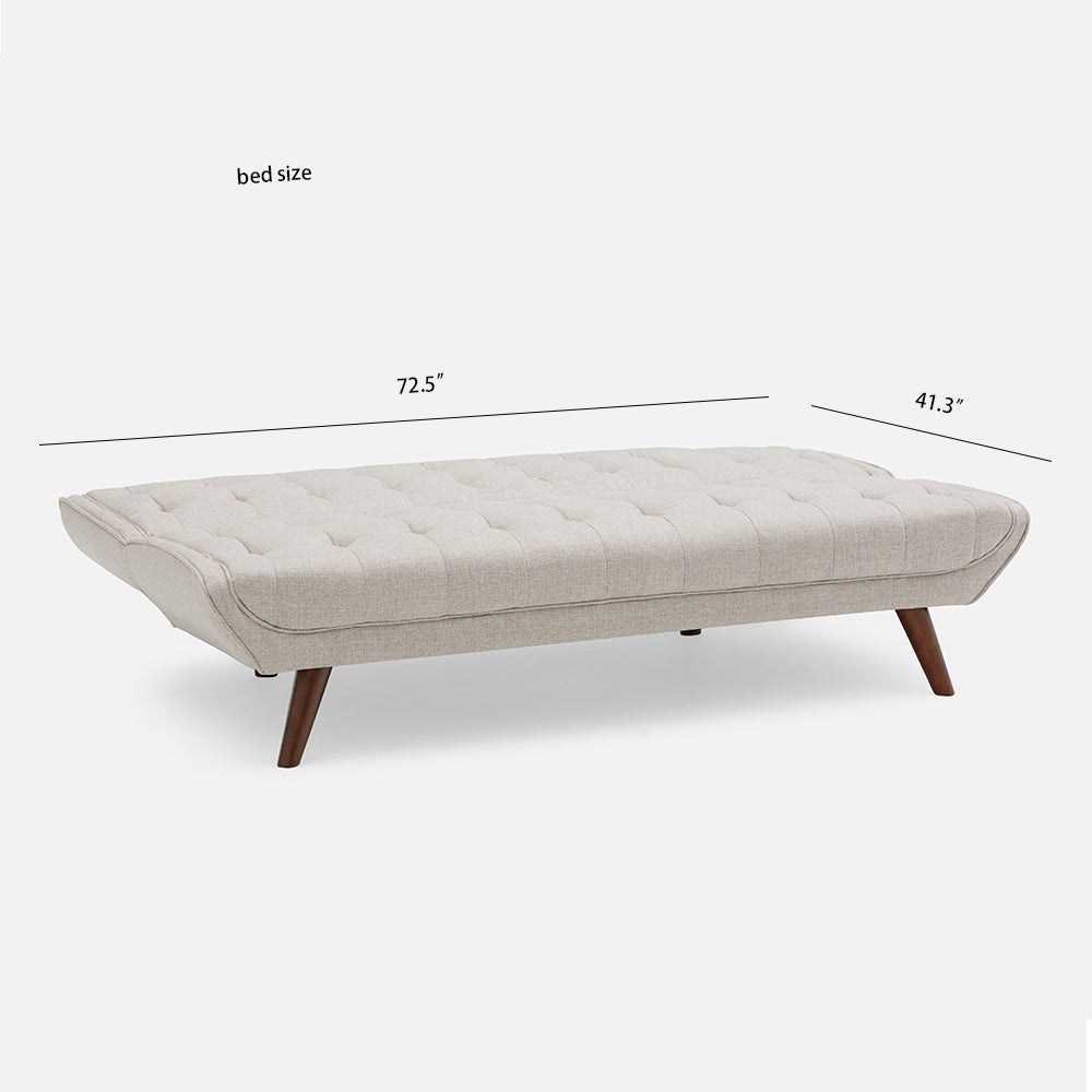 Modern Tufted Convertible Futon Sofa Bed, Upholstered Linen Sleeper Sofa Couch with Wood Legs, Beige