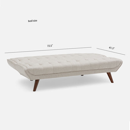 Modern Tufted Convertible Futon Sofa Bed, Upholstered Linen Sleeper Sofa Couch with Wood Legs, Beige