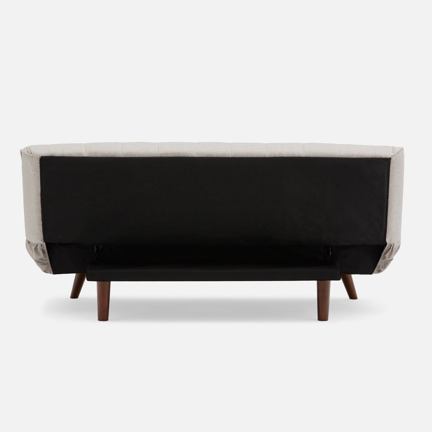 Modern Tufted Convertible Futon Sofa Bed, Upholstered Linen Sleeper Sofa Couch with Wood Legs, Beige