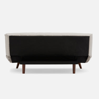 Modern Tufted Convertible Futon Sofa Bed, Upholstered Linen Sleeper Sofa Couch with Wood Legs, Beige