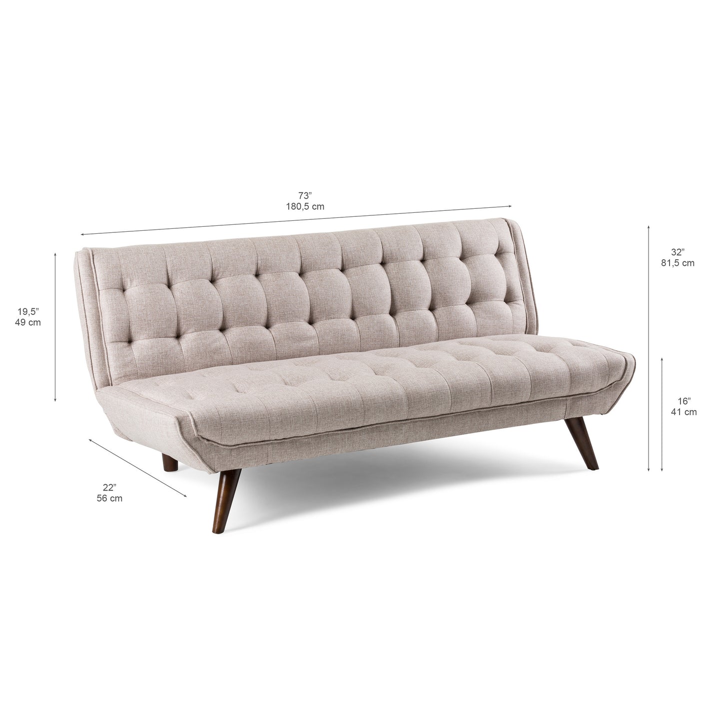 Modern Tufted Convertible Futon Sofa Bed, Upholstered Linen Sleeper Sofa Couch with Wood Legs, Beige