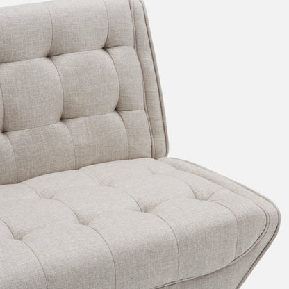 Modern Tufted Convertible Futon Sofa Bed, Upholstered Linen Sleeper Sofa Couch with Wood Legs, Beige