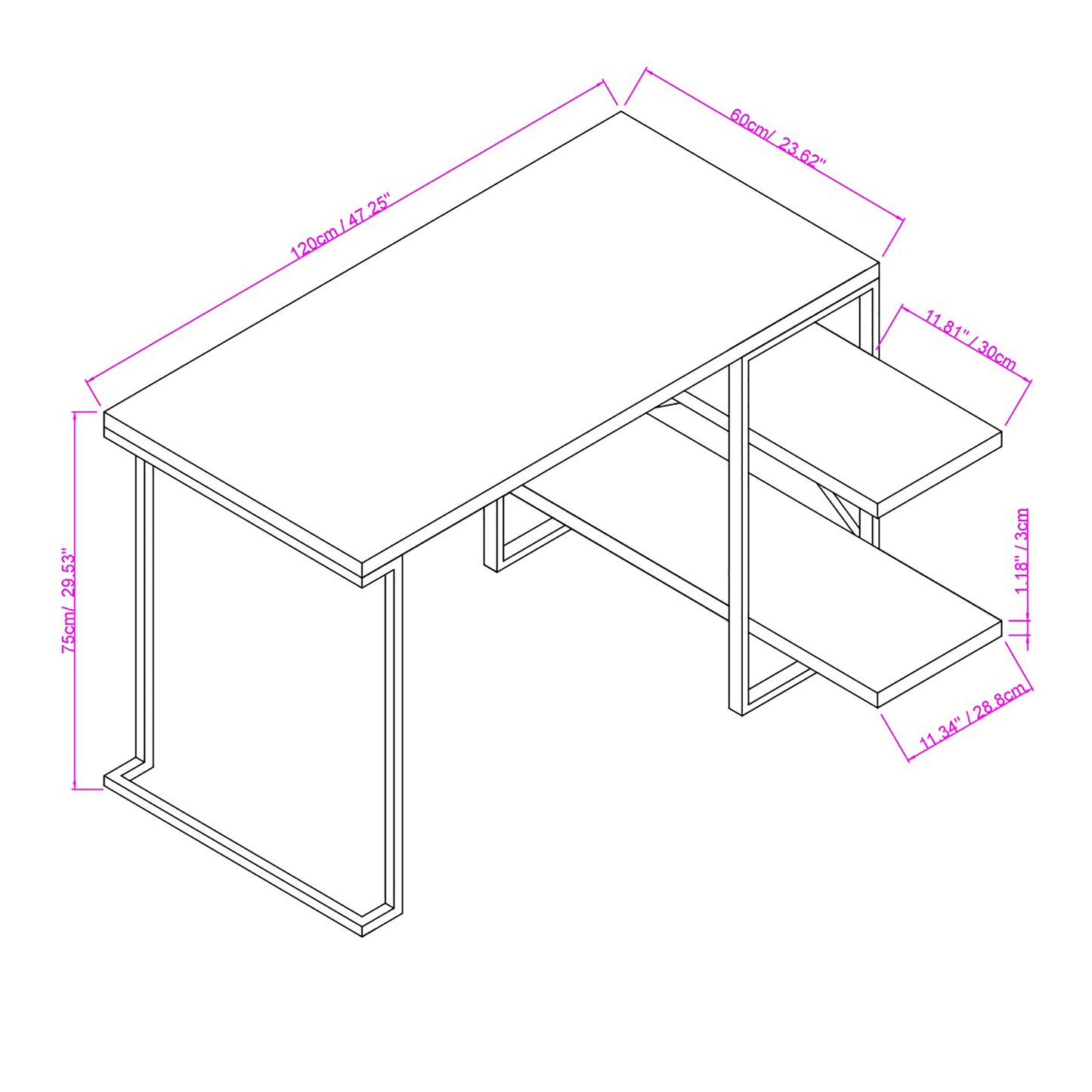 L - Shaped Home Office Desk with 2 Antigue Wood Shelves
